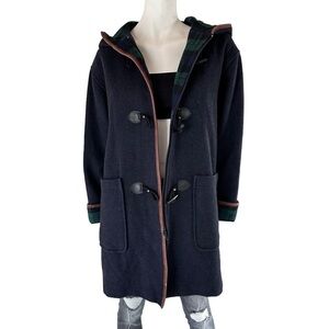 Oversized Navy Blue Wool Hooded Coat